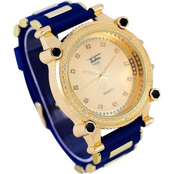 Mens Blue/Gold Fully Iced Out Watch - Picture 3 of 3